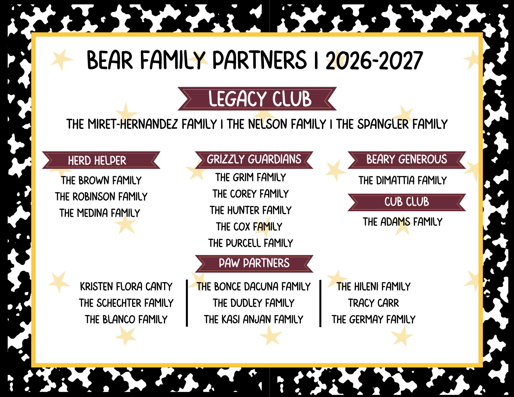Thank You Bear Family Sponsors
